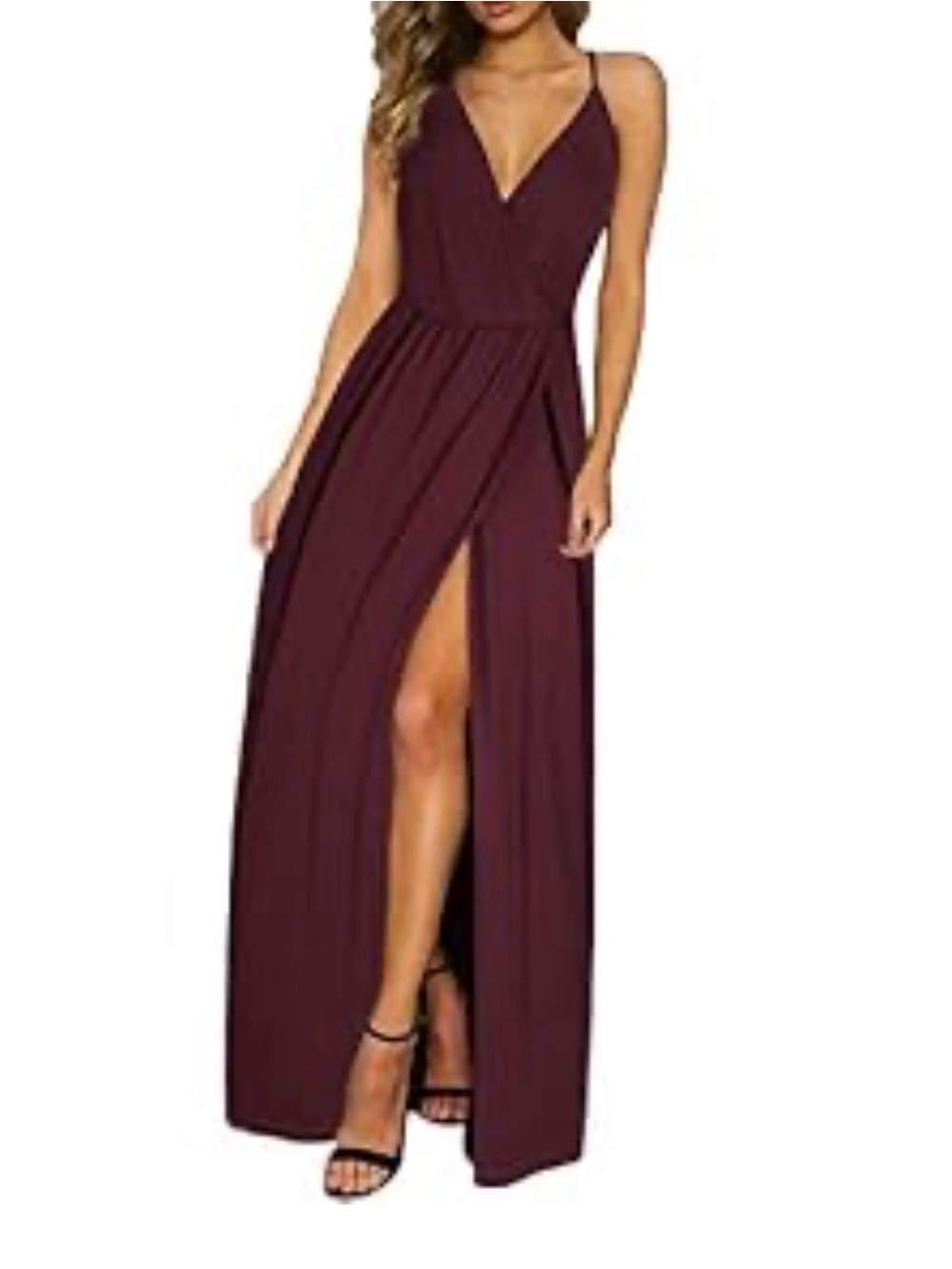 Women's Wine Burgundy Maxi Dress with Spaghetti Straps